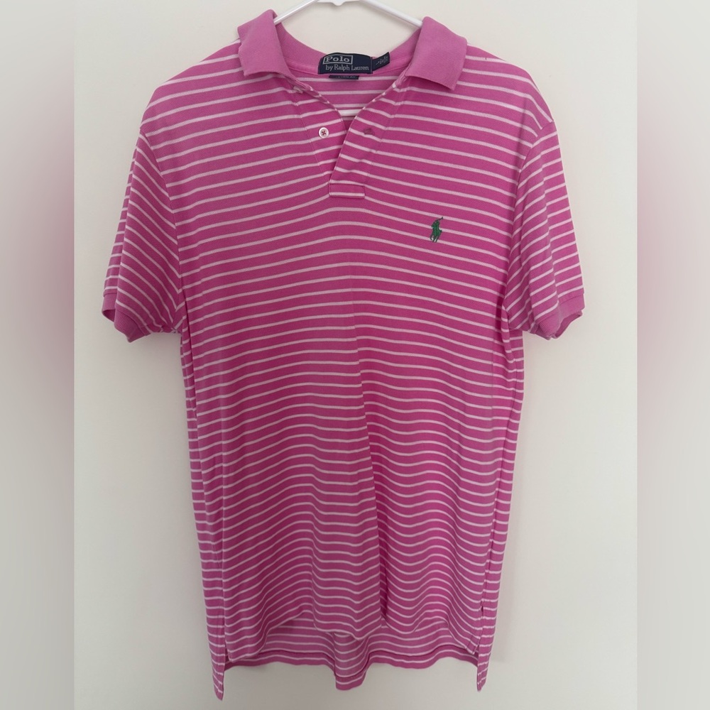 Ralph Lauren Men's Polo in Pink and White Stripes